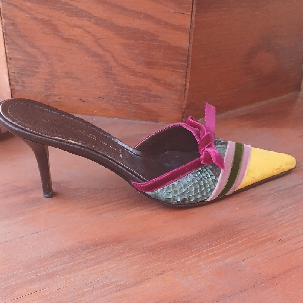 Casadei Yellow and Green Heels with Pink Accents - Picture 3 of 11